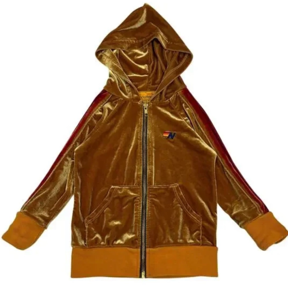 Aviator Nation Gold Velour Hoodie, size 6